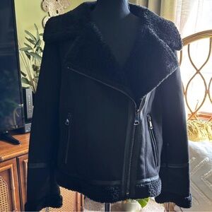 Calvin Klein Black Faux Shearling Moto Jacket